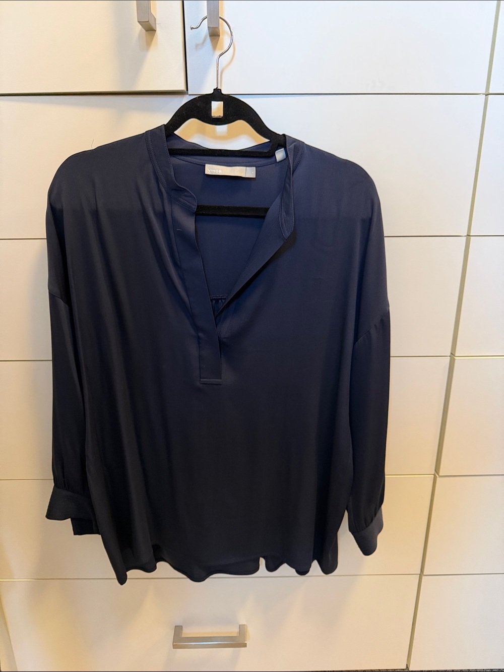 Vince Silk Navy Blue Casual Button-Down Shirt